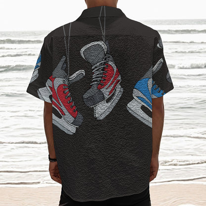 Ice Hockey Skates Print Textured Short Sleeve Shirt