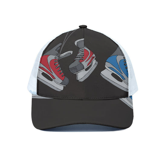 Ice Hockey Skates Print White Mesh Trucker Cap
