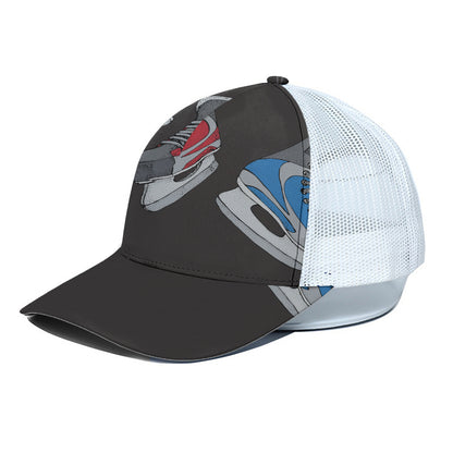 Ice Hockey Skates Print White Mesh Trucker Cap