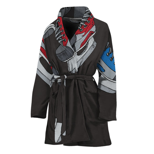 Ice Hockey Skates Print Women's Bathrobe