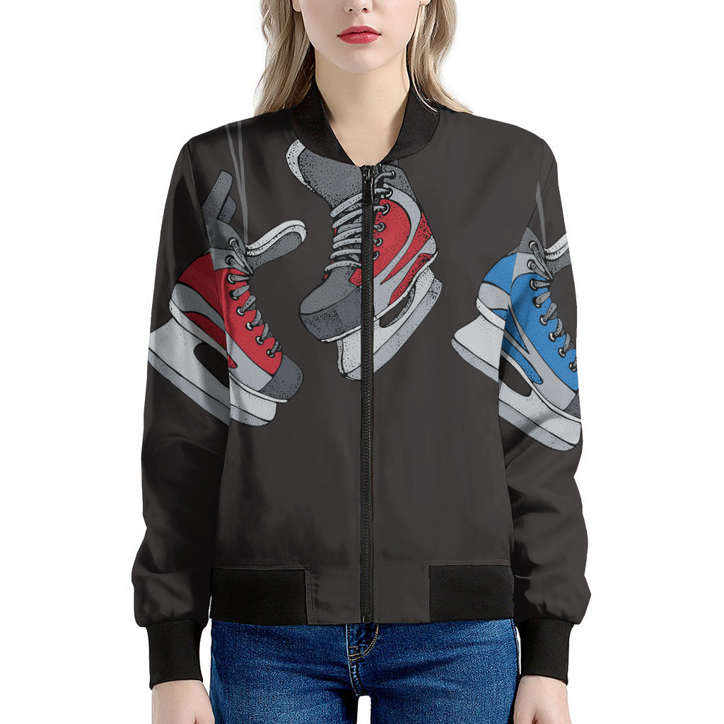 Ice Hockey Skates Print Women's Bomber Jacket