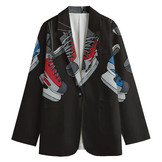 Ice Hockey Skates Print Women's Cotton Blazer