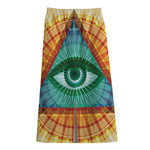 Illuminati Eye of Providence Print Cotton Front Slit Maxi Skirt