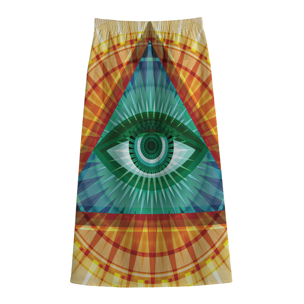 Illuminati Eye of Providence Print Cotton Front Slit Maxi Skirt