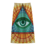 Illuminati Eye of Providence Print Cotton Front Slit Maxi Skirt