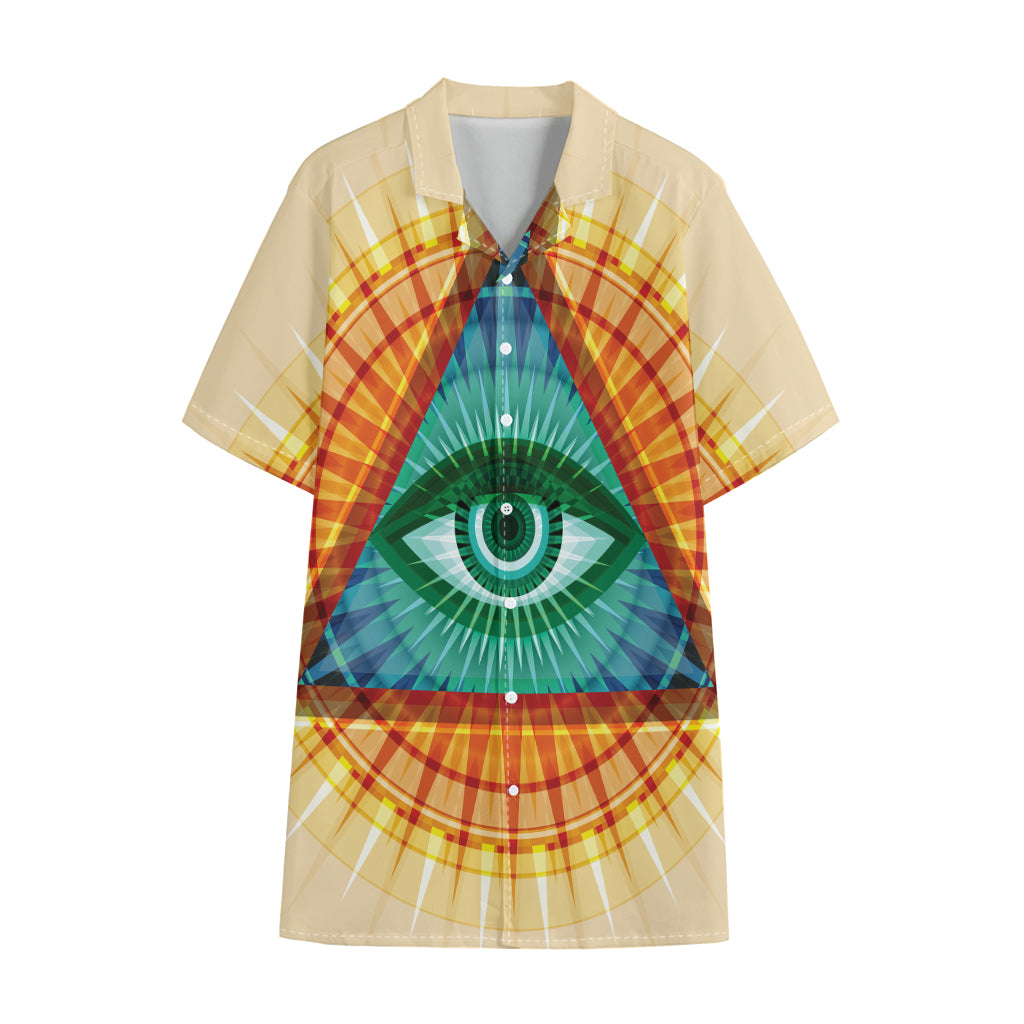 Illuminati Eye of Providence Print Cotton Hawaiian Shirt
