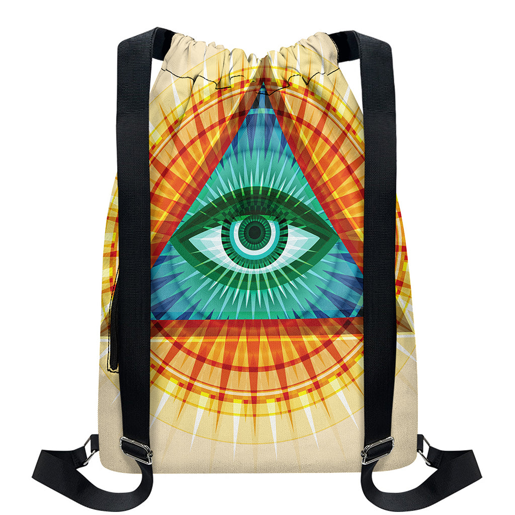 Illuminati Eye of Providence Print Drawstring Backpack