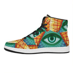 Illuminati Eye of Providence Print High Top Leather Sneakers