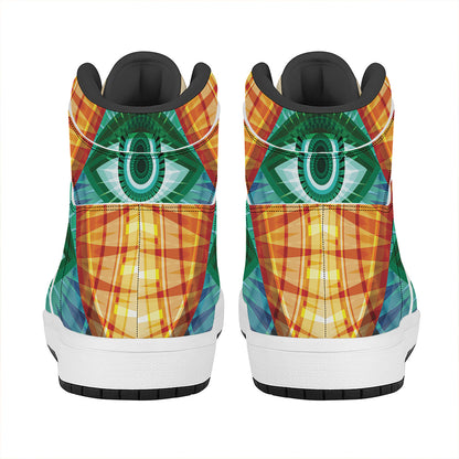Illuminati Eye of Providence Print High Top Leather Sneakers