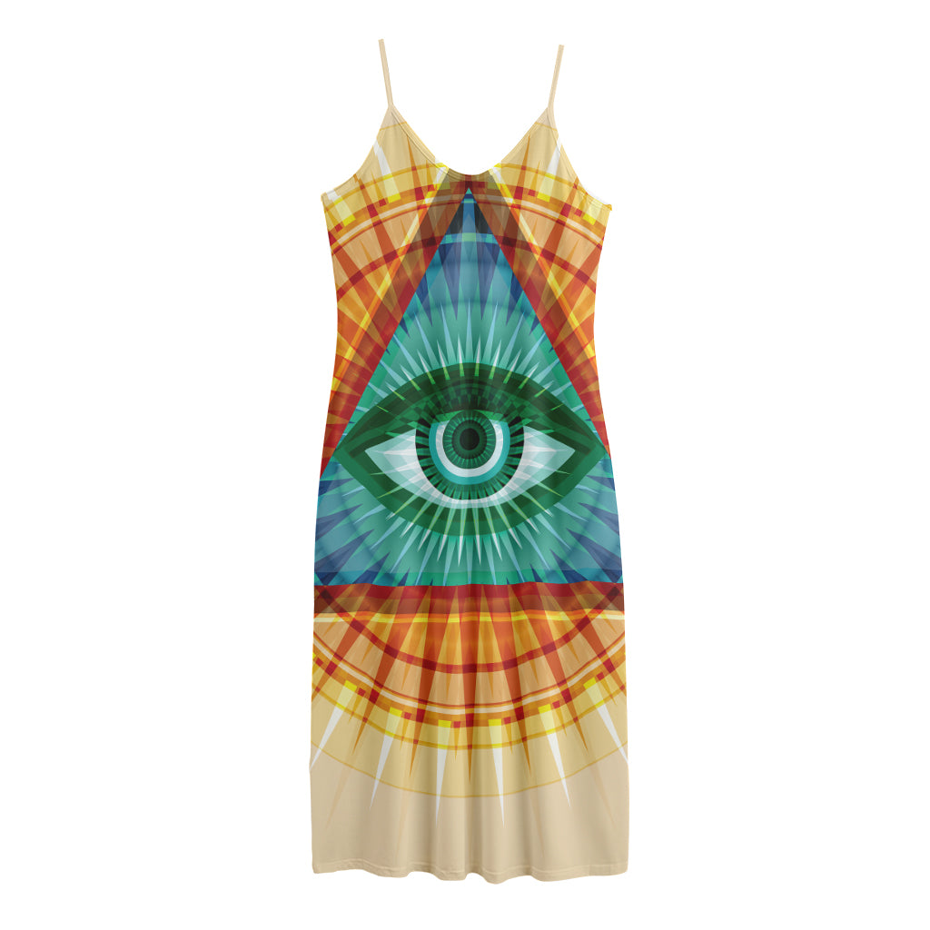 Illuminati Eye of Providence Print Jersey Midi Cami Dress