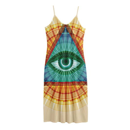 Illuminati Eye of Providence Print Jersey Midi Cami Dress