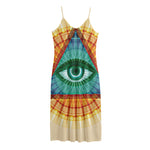 Illuminati Eye of Providence Print Jersey Midi Cami Dress