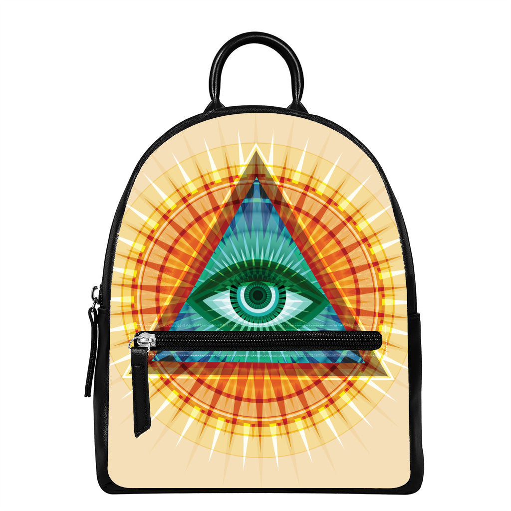Illuminati Eye of Providence Print Leather Backpack