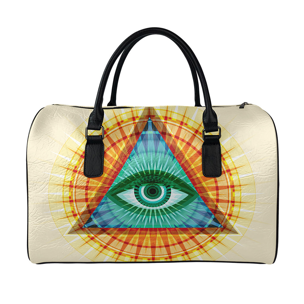 Illuminati Eye of Providence Print Leather Duffle Bag