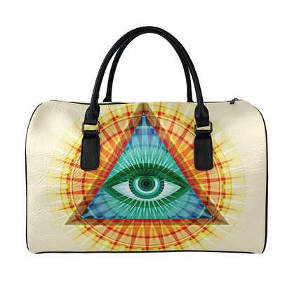 Illuminati Eye of Providence Print Leather Duffle Bag