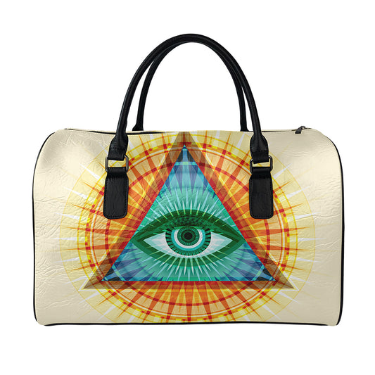 Illuminati Eye of Providence Print Leather Duffle Bag