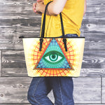Illuminati Eye of Providence Print Leather Tote Bag