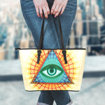 Illuminati Eye of Providence Print Leather Tote Bag