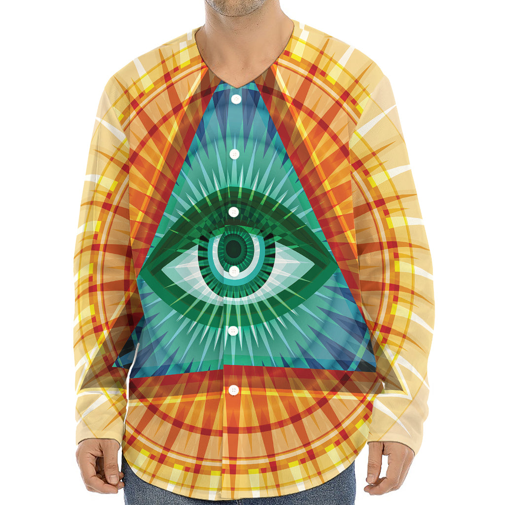 Illuminati Eye of Providence Print Long Sleeve Baseball Jersey