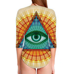 Illuminati Eye of Providence Print Long Sleeve Swimsuit