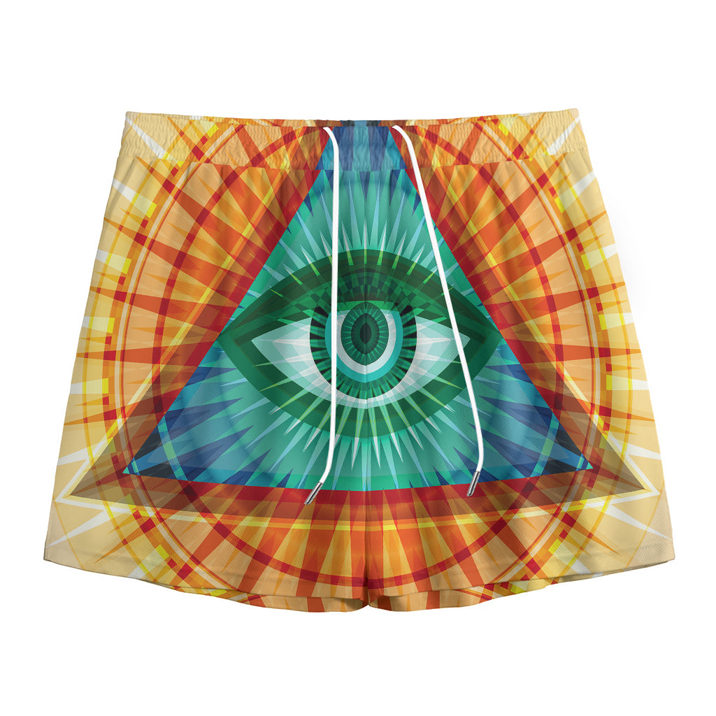 Illuminati Eye of Providence Print Mesh Shorts