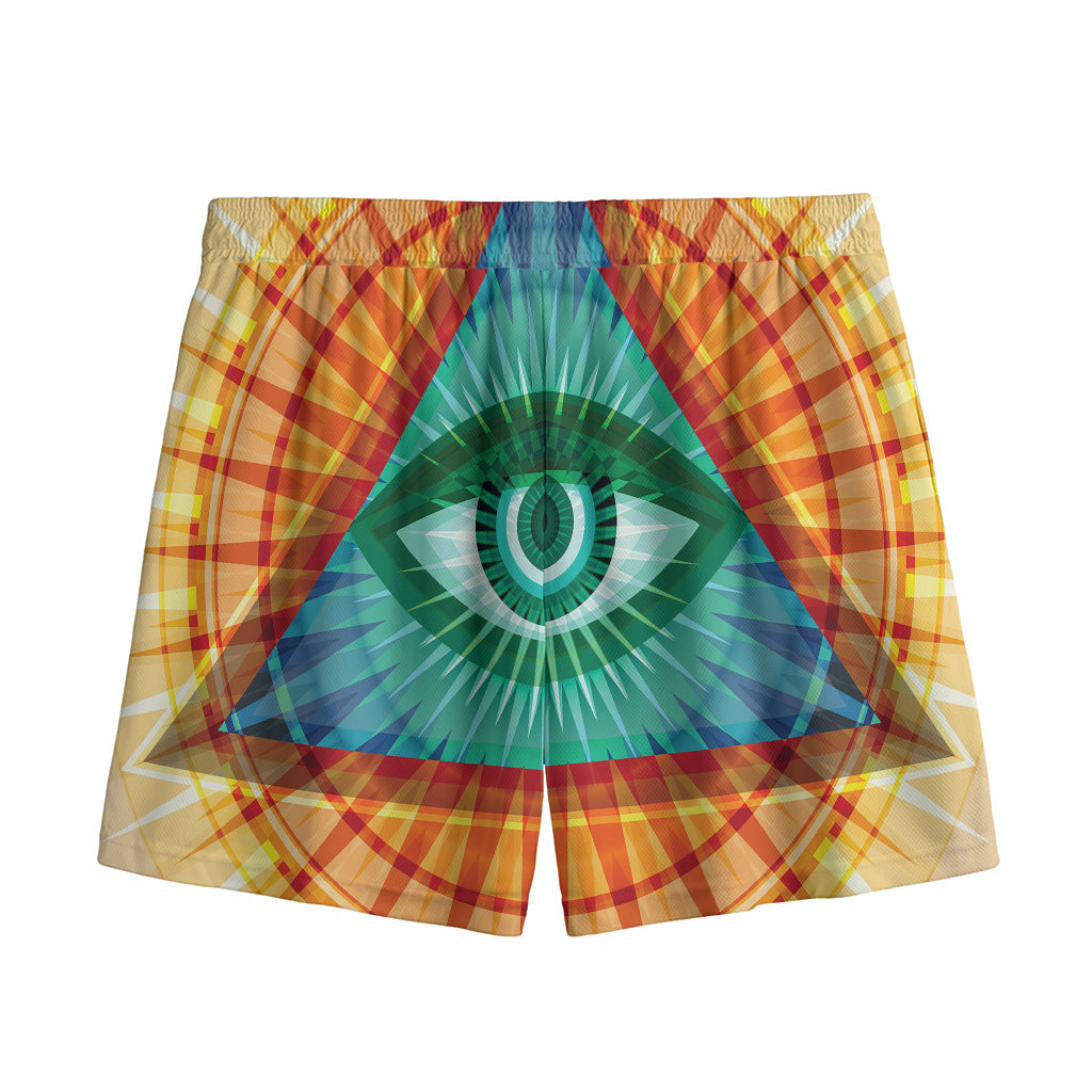 Illuminati Eye of Providence Print Mesh Shorts
