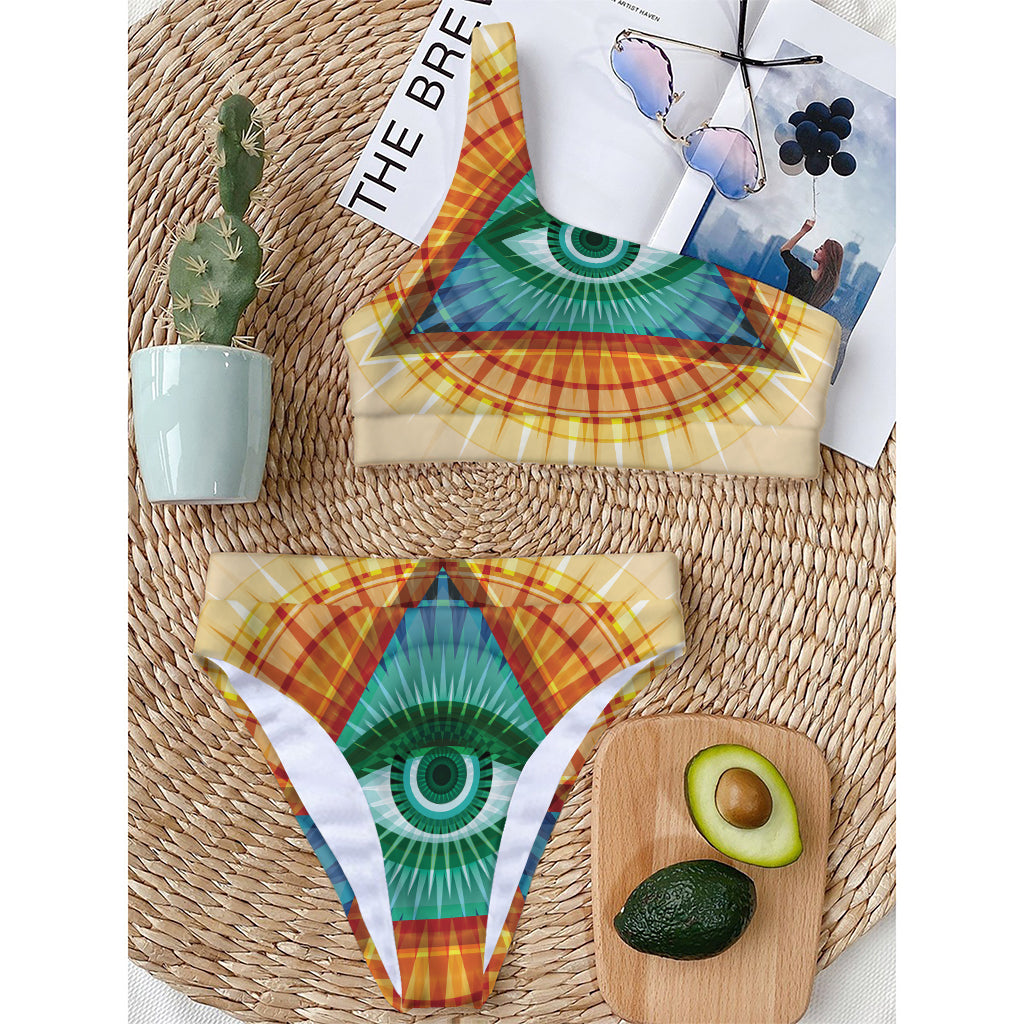 Illuminati Eye of Providence Print One Shoulder Bikini Top