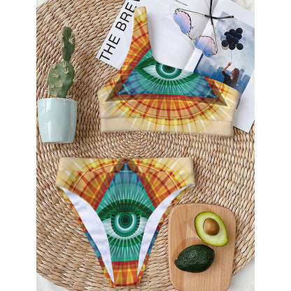 Illuminati Eye of Providence Print One Shoulder Bikini Top