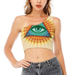 Illuminati Eye of Providence Print One Shoulder Crop Top