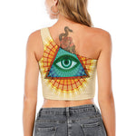 Illuminati Eye of Providence Print One Shoulder Crop Top