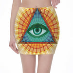Illuminati Eye of Providence Print Pencil Mini Skirt
