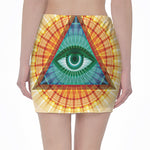 Illuminati Eye of Providence Print Pencil Mini Skirt