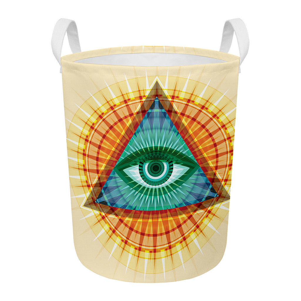 Illuminati Eye of Providence Print Round Laundry Basket