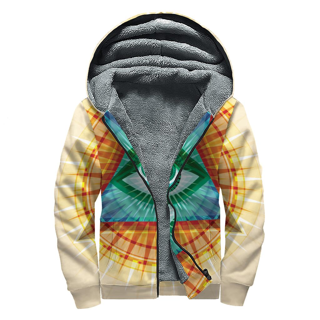 Illuminati Eye of Providence Print Sherpa Lined Zip Up Hoodie