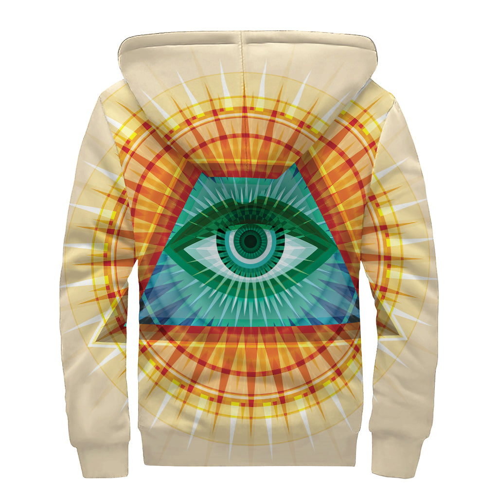 Illuminati Eye of Providence Print Sherpa Lined Zip Up Hoodie