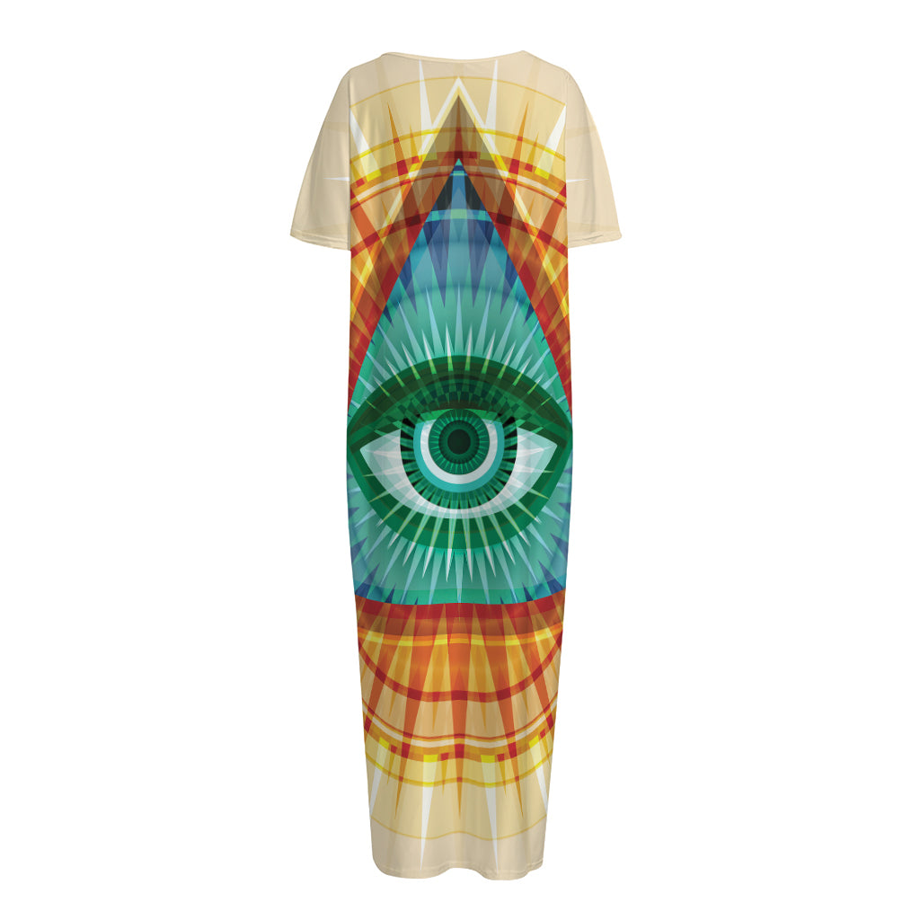Illuminati Eye of Providence Print Short Sleeve Long Nightdress