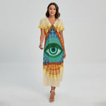 Illuminati Eye of Providence Print Short Sleeve Maxi Dress