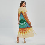 Illuminati Eye of Providence Print Short Sleeve Maxi Dress