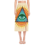 Illuminati Eye of Providence Print Side Slit Midi Skirt