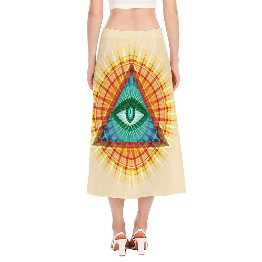 Illuminati Eye of Providence Print Side Slit Midi Skirt