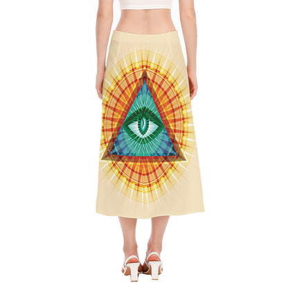 Illuminati Eye of Providence Print Side Slit Midi Skirt