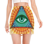 Illuminati Eye of Providence Print Side Slit Mini Skirt