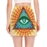 Illuminati Eye of Providence Print Side Slit Mini Skirt