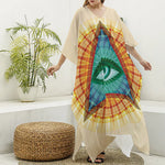 Illuminati Eye of Providence Print Silk V-Neck Kaftan Dress