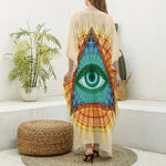 Illuminati Eye of Providence Print Silk V-Neck Kaftan Dress