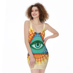 Illuminati Eye of Providence Print Sleeveless Bodycon Dress