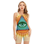 Illuminati Eye of Providence Print Sleeveless One Piece Swimsuit