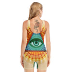 Illuminati Eye of Providence Print Sleeveless One Piece Swimsuit