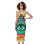Illuminati Eye of Providence Print Slim Fit Midi Cami Dress