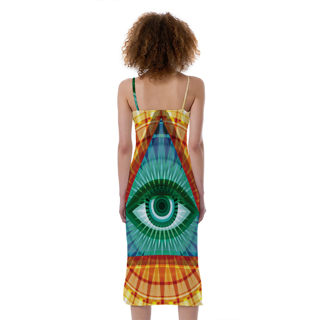 Illuminati Eye of Providence Print Slim Fit Midi Cami Dress